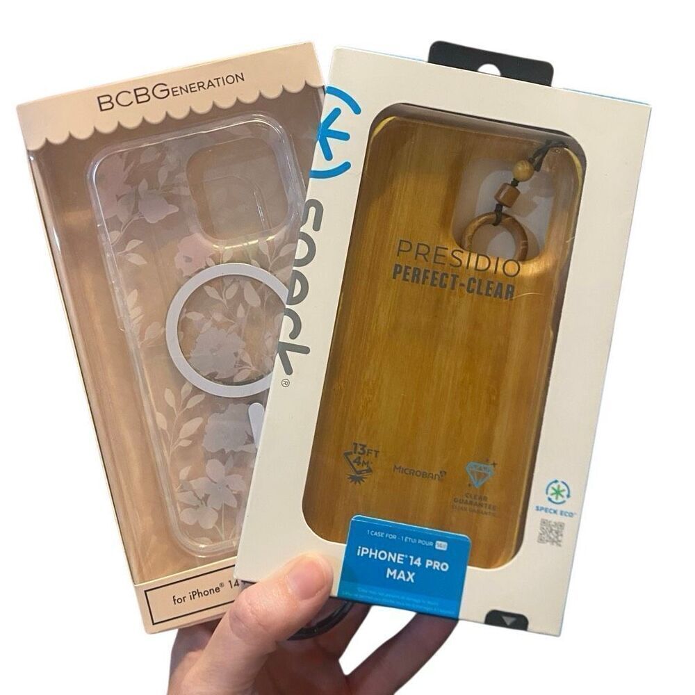 NWT Set of IPhone 14 Pro Max faux wood look and floral case